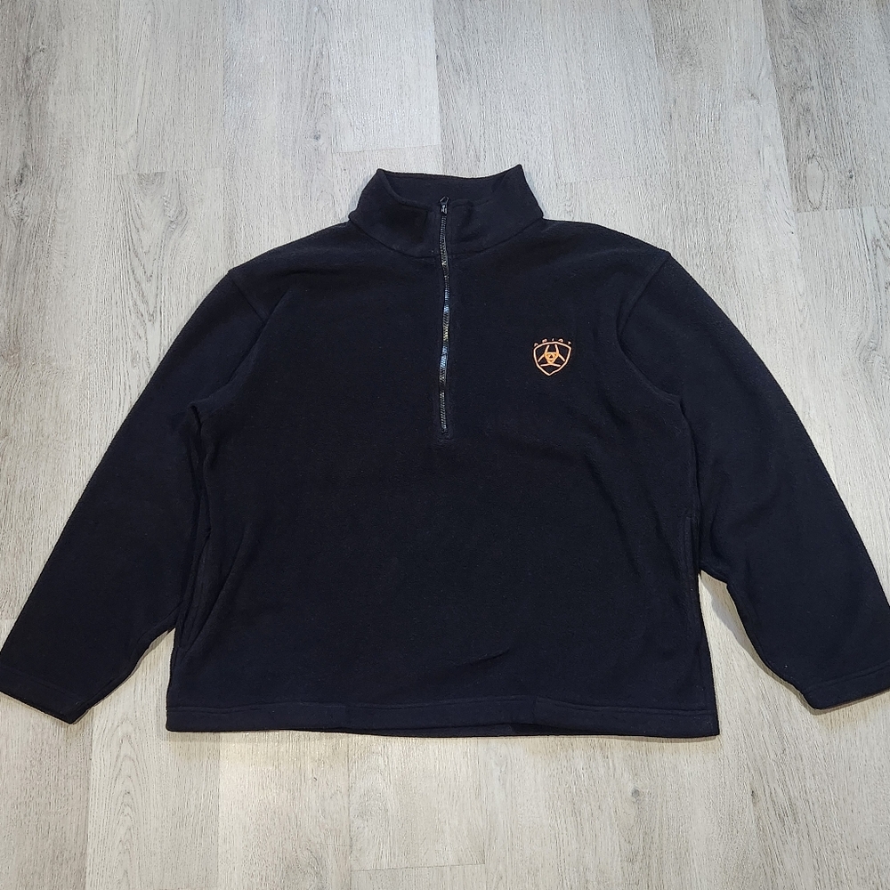 ARIAT Sweatshirt Women Large Fleece 1/2 Zip Up Pullover Black Comfy Pockets West